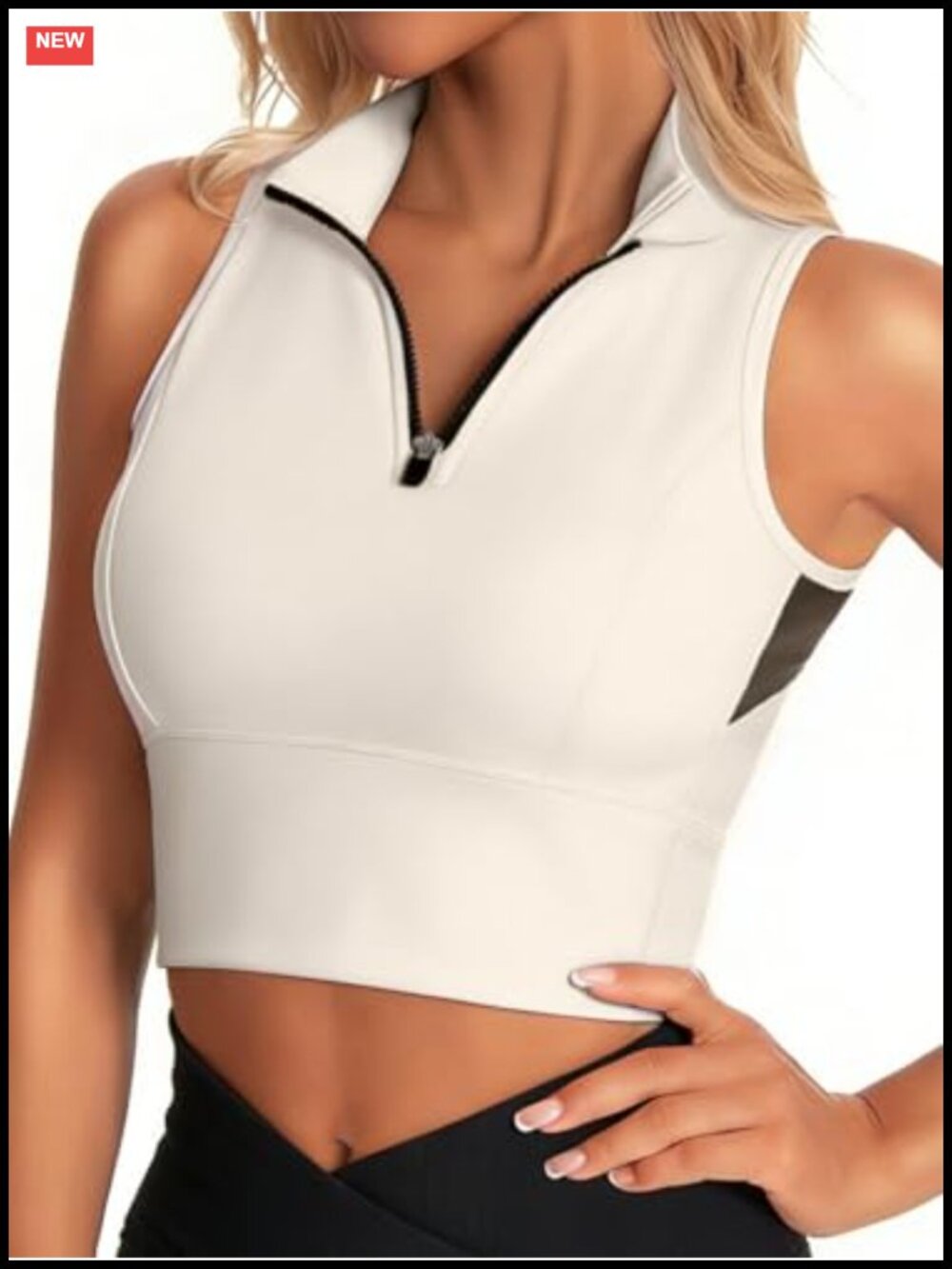 Zip Front Cropped Tank Top with Built-In Bra and Removable Pads